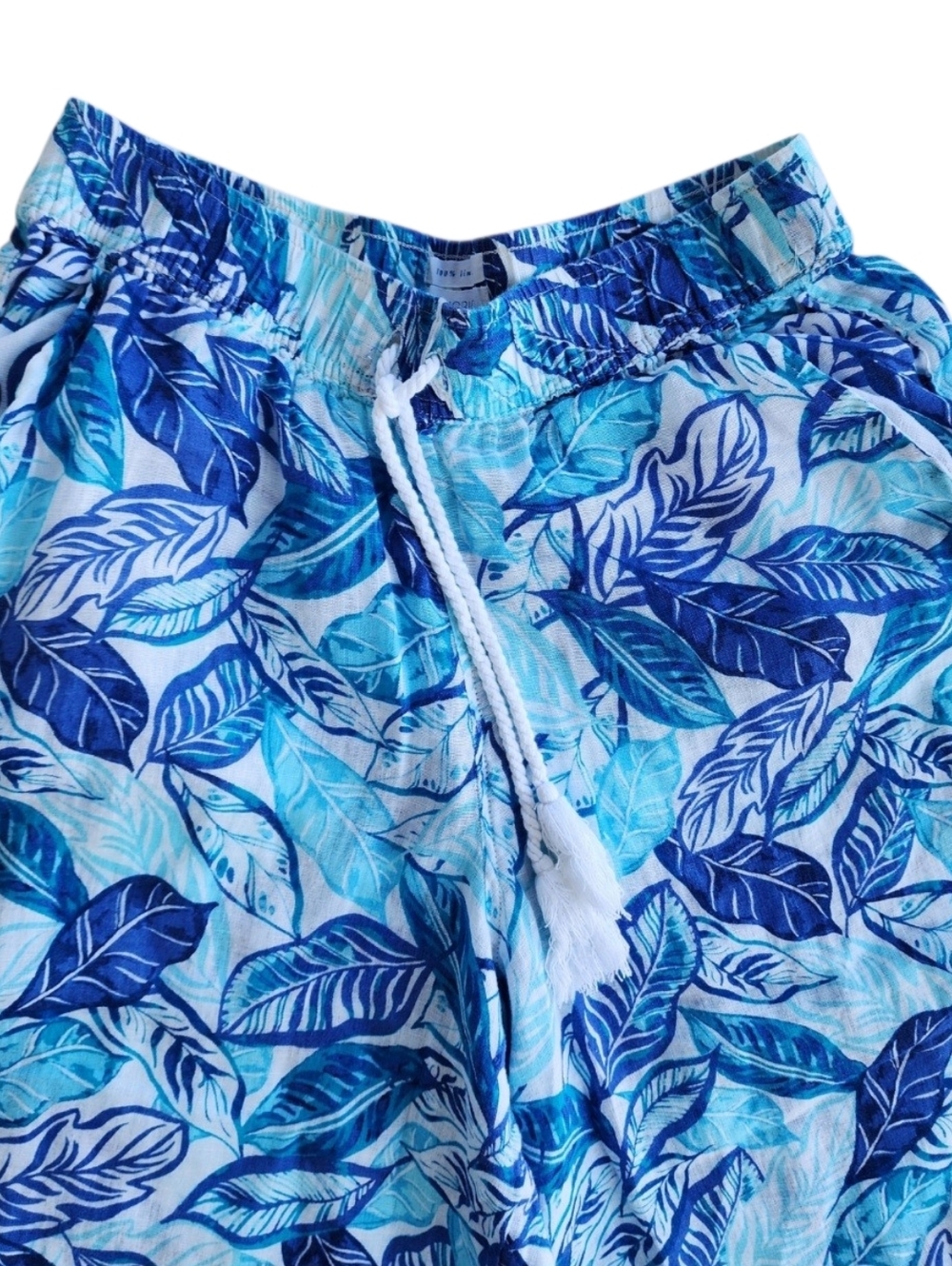 Sigrid Olsen Blue and Aqua Linen Print Pants - Picture 4 of 8